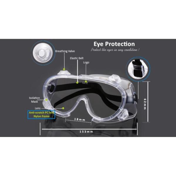 Transparent Eye Protection Goggles , Surgical Medical Safety Glasses Anti Virus
