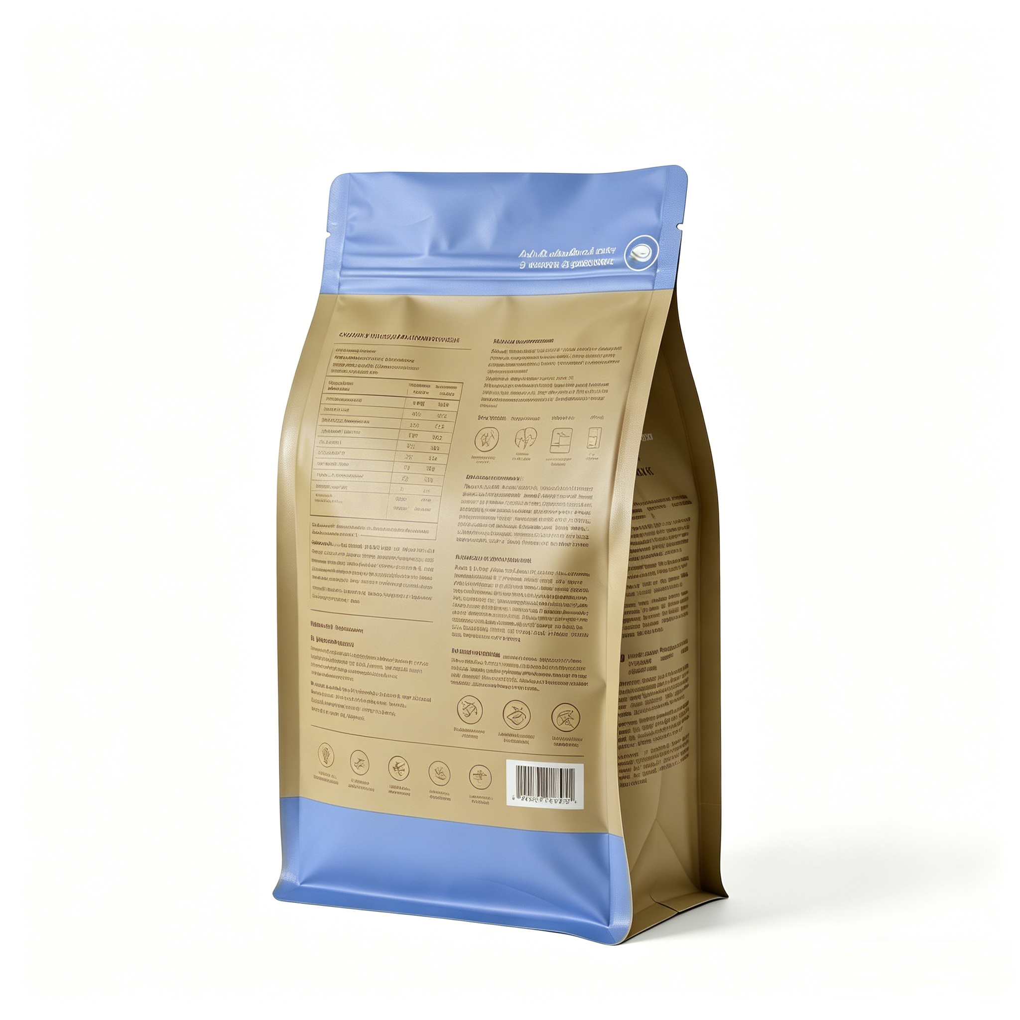 Custom Two-Tone Color Eight Side Seal Cat Food Bag | Resealable Zipper Flat Bottom Pouch With Pet Photo Print For 400g Dry Kibble Packaging