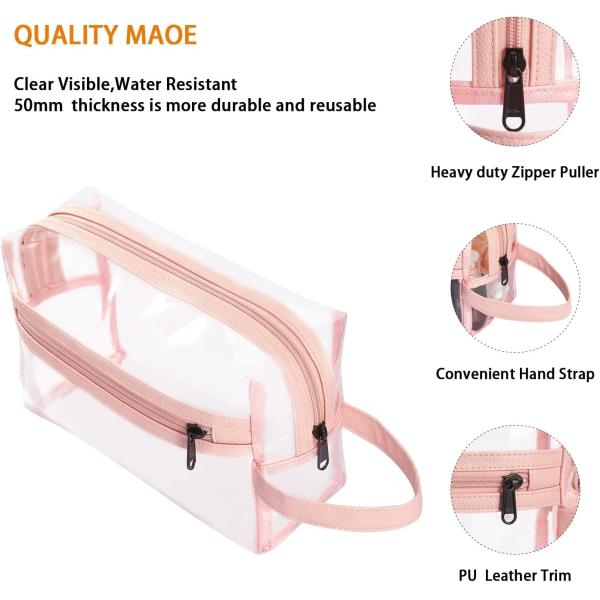 Pink Clear Toiletry Bag for Women, Travel Waterproof Cosmetic Makeup Organizer Bag for Shampoo, Toiletries Accessories