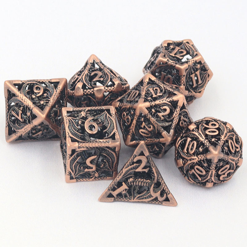 Wholesale Brass Hollow Dice Set - Customized Color Engraved Polyhedral Dice for DND RPG MTG