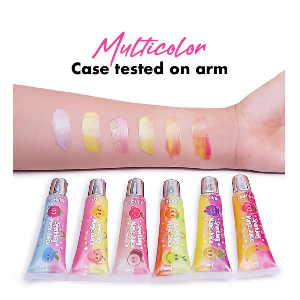 Private Label Rainbow Fruity Glitter Essence Lip Gloss For Kids OEM ODM Available