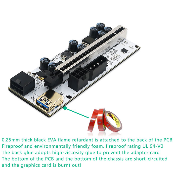 Рослость 1x PCIE к графической карте расширения 16x с дисплеем цифрового метра 3.3V и красочным внезапным СИД 3528