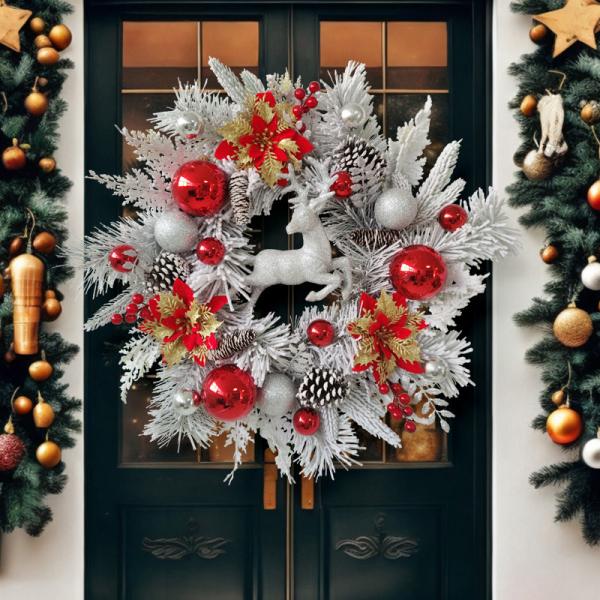 Plush Cloth and Plastic Christmas Pinecone Wreath for Outdoor Christmas Decorations