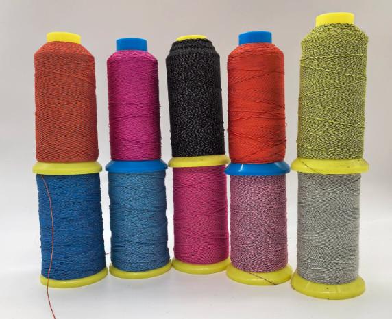 100% Polyester Colorful Rainbow Double Side Reflective Yarn For Knitting Wash Durability 0.25mm 0.5mm 1mm