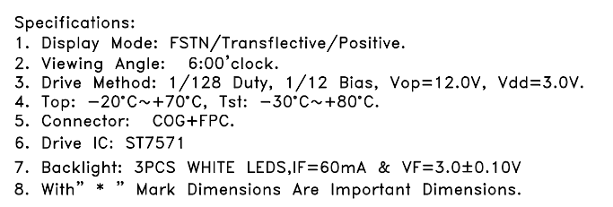 2.9 Inch FSTN Positive LCD Module with 128x128 Dot Matrix Graphic LCD Display