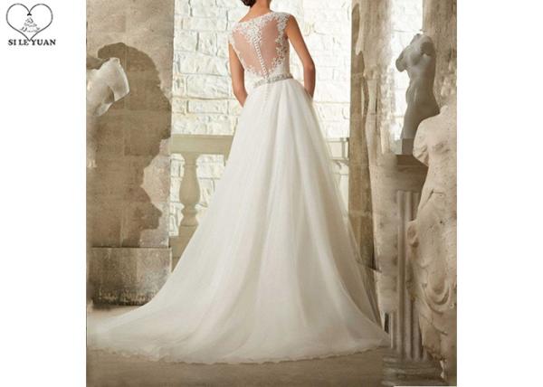 Organza A Line Lace Wedding Gown Backless Chest Heart Shaped Waist Beading