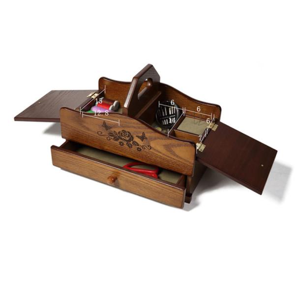Custom Sewing Kit Set with Wooden Sewing Box Pine Wood Color Room Space Selection