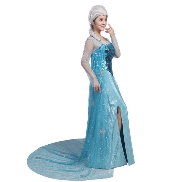 Princess Dress Wholesale Blue Satin Yarn Sequin cloth Custom made Princess Elsa Blue Dress