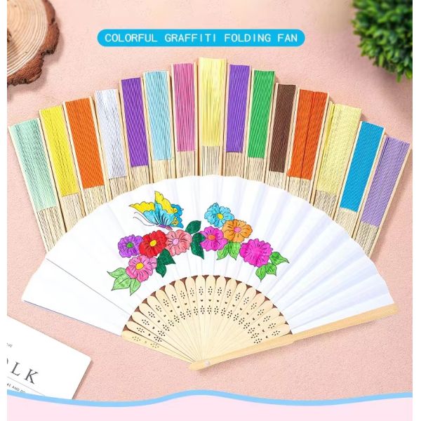 Custom Printed Logo Personalized Paper and Fabric Folding Bamboo Wood Plastic Hand Fan