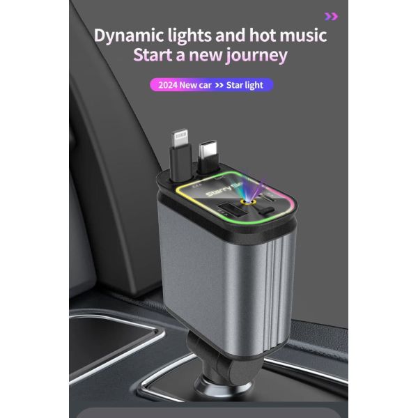 66W Fast Car Charger 4 In 1 Retractable Car Phone Charger