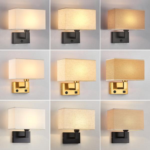 Surface mounted hotel wall lamp bedroom indoor fabric shade bedroom bedhead wall light USB bedside wall light