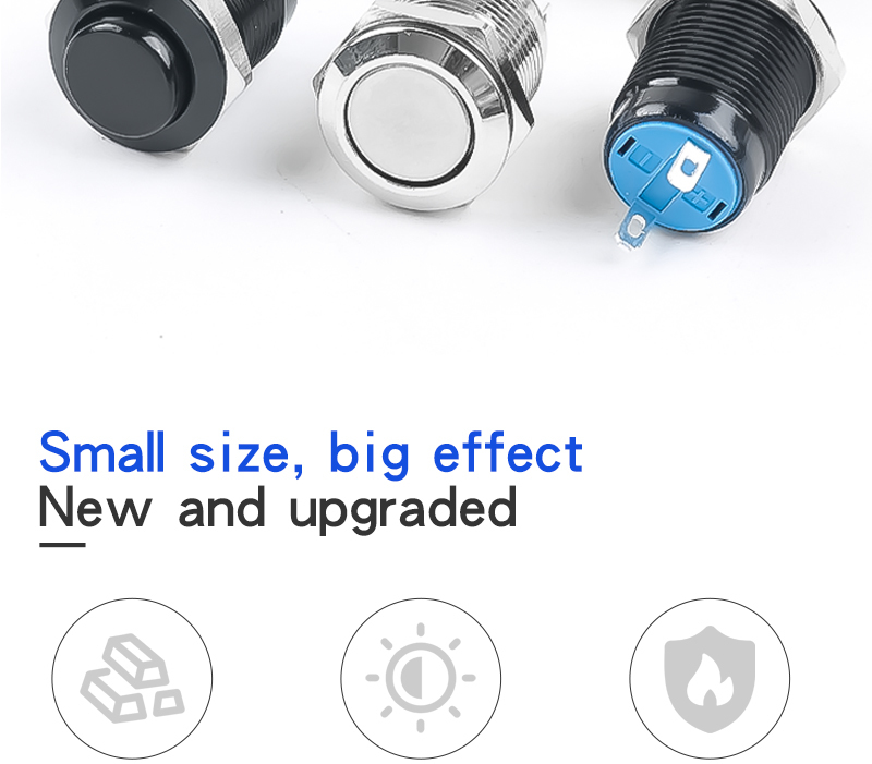 12MM Metal Push Button Switch No Light High Head Flat Head Self Resetting Welding Foot 2 Pin Normally Open Small Doorbell