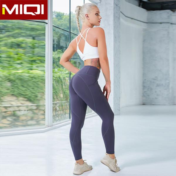 Wholesale 2 Pieces Sport Clothing Set With Pocket Solid Fitness Leggings Women High Impact Sports Bra Set