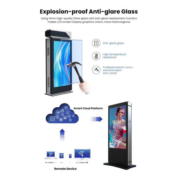 55-Inch High Brightness IP65 Waterproof Outdoor Digital Totem 4K Video Advertising Floor Kiosk Touch LCD Media Stand Elevators