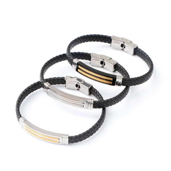 Leather rope bracelet trendy retro leather woven stainless steel men's bracelet fashionable