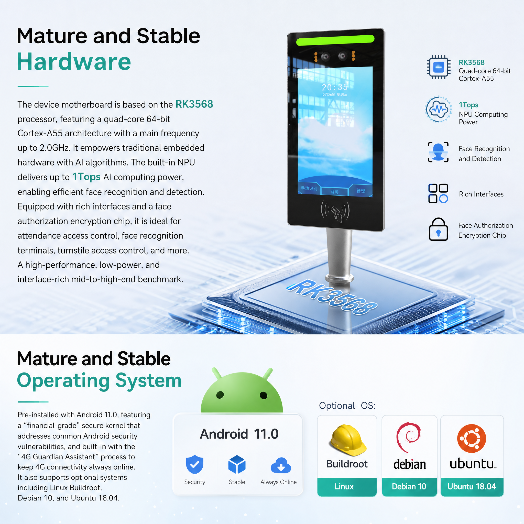 8 Inch Facial Recognition Access Control with RFID for Turnstile