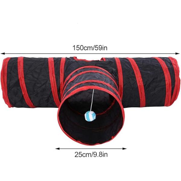 Peek Hole and Toy Ball Durable Style Pet Cat Tunnel Tube 3-Way Collapsible for Indoor Cats