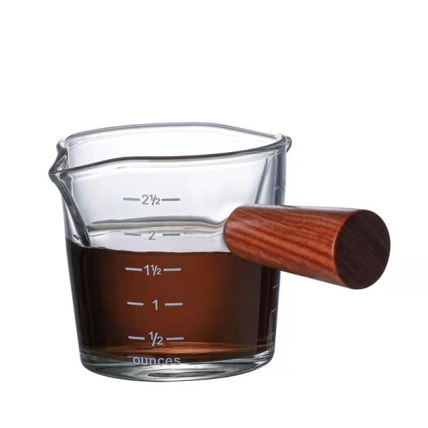 Double-Mouth Italian Walnut Glass Coffee Measuring Cup with Transparent Glass and Lid