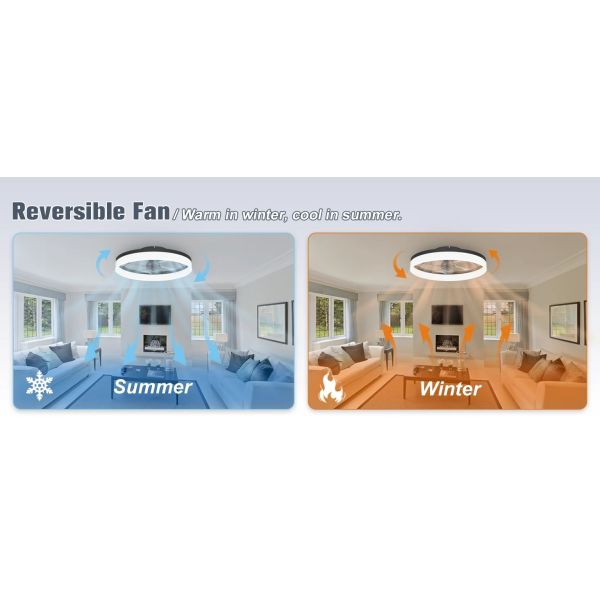 Bedroom Decor Ventilator Lamp Air Invisible Blades Retractable Smart Ceiling Fan with Lights(WH-CLL-70)