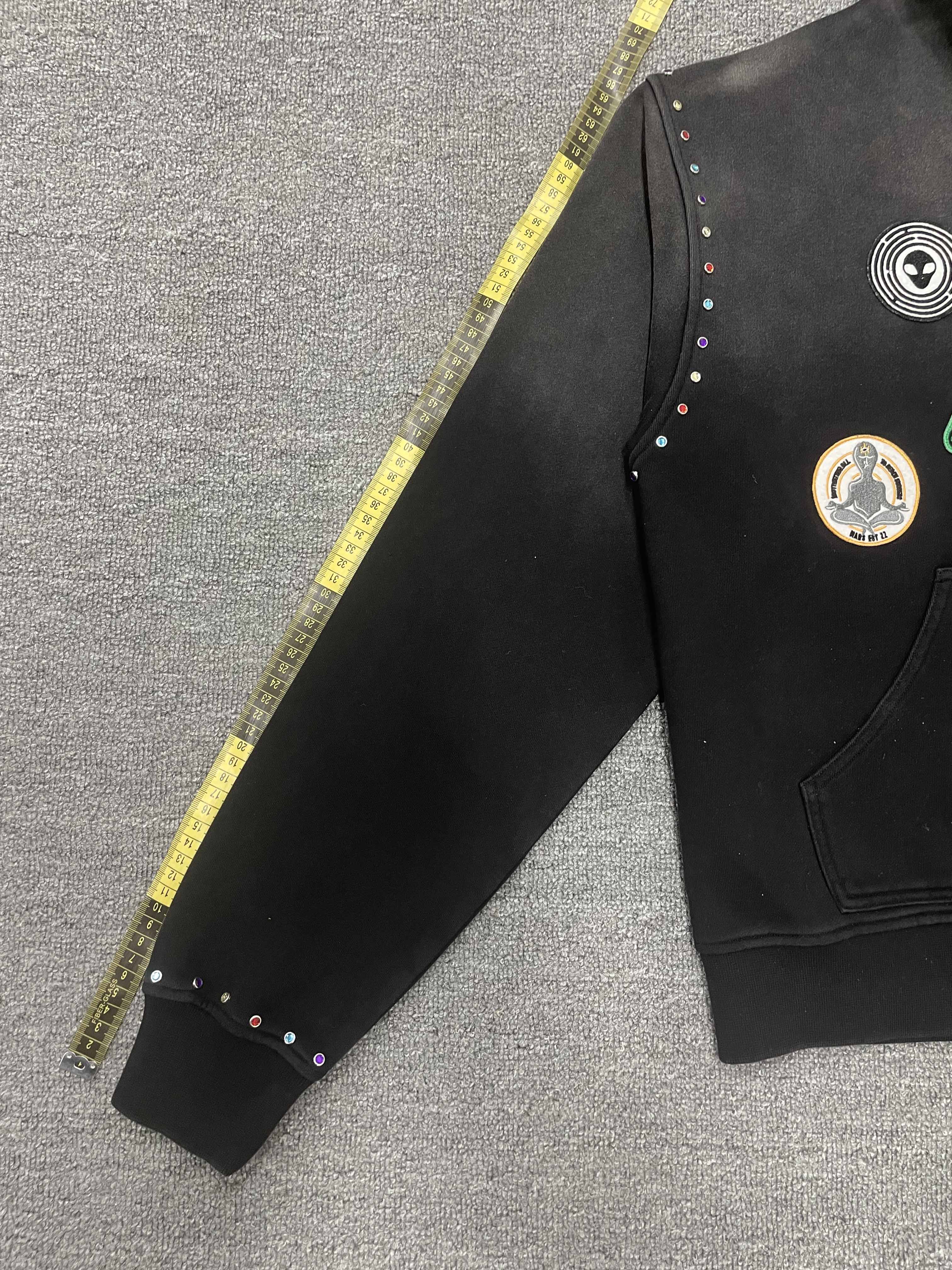 Tianan Custom Vintage Zipper Hoodies Acid Wash Patch Applique Screen Print Multi Color Rhinestone Loose Streetwear Men's Hoodie