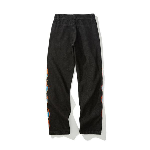 OEM Flame-Embroidered Jeans Denim Apparel Factory MOQ 100pcs Custom Label