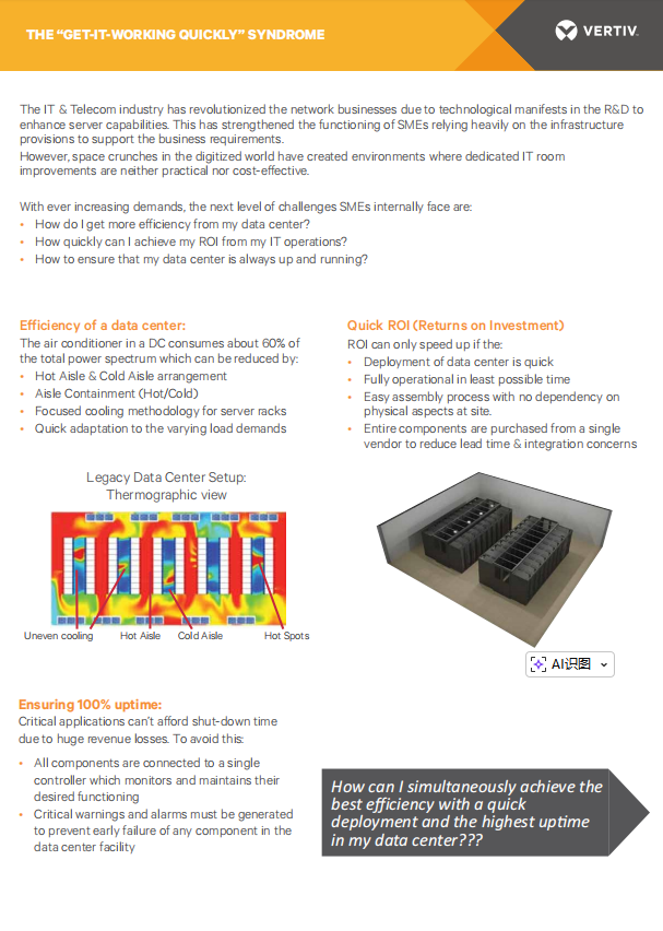 Vertiv SmartAisle Modular Data Center with Lead-Acid Battery, Air Cooling, and 380V System Voltage for Medium to Large Data Centers