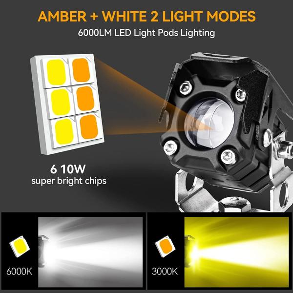 Lâmpadas de nevoeiro de condução LED de motocicleta YAYE de longa vida 60W Luzes de projeto de âmbar e branco