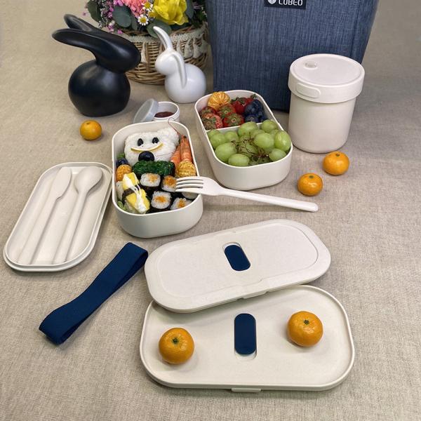 Colorful 1200ml Double Layer Eco Friendly Salad Bento Lunch Box with Bag and Cutlery