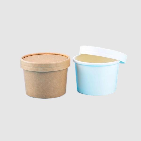 Disposable Biodegradable 8oz Take Away Food Kraft Paper Soup Bowl Cup Container With PP or Paper Lid