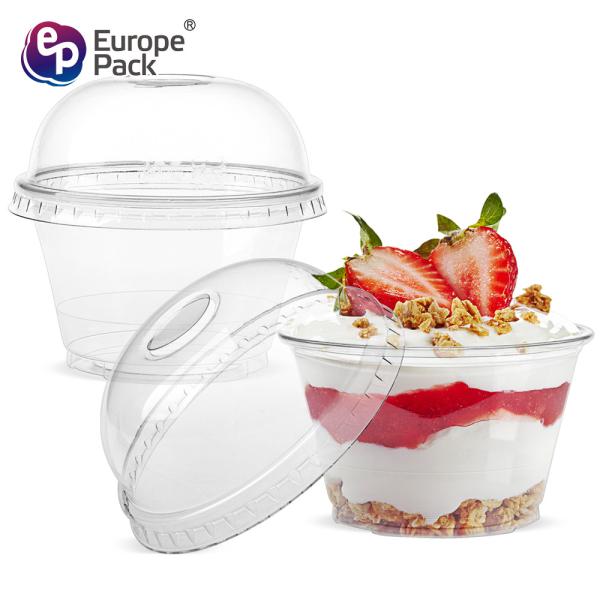 Food grade plastic packaging 120ml PET clear yogurt cup with dome lid