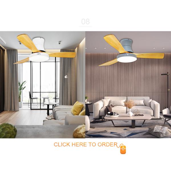 Ventilador de teto de perfil baixo com controle remoto de lâminas de madeira de 48