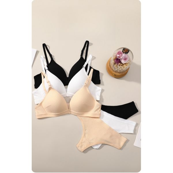 Wholesale 2024 Women Pure Cotton Thong Panties With Bra Set Hot Selling Women Bra With Panty Set Cotton