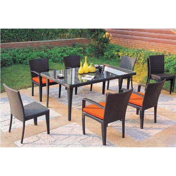 YLX-RN-042 Stackable Rattan Armchair and Without Armchair with Orange Cushion