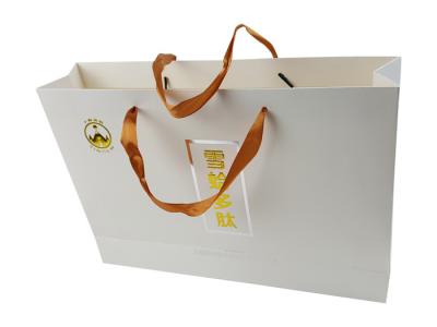 White Color Gloss Art Paper Bags Custom Design Logo Gold Hot Stamping Embossing Craft Paper Bag