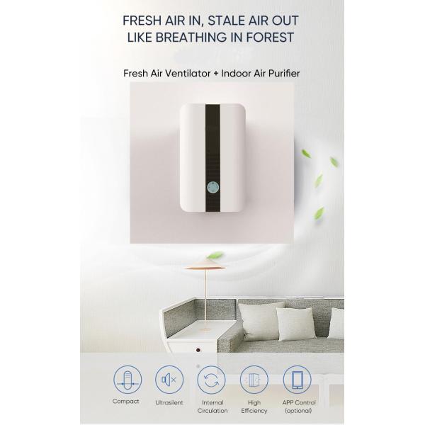 Wall Mounted 40m2 residential fresh air ventilation systems