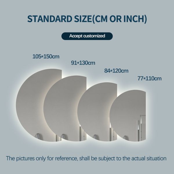 Artistic Irregular Shaped LED Mirror Anti Fog Half Circle Bathroom Mirror With LED Light