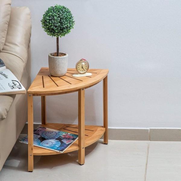 Versatile Indoor Outdoor Freestanding 2-Tier Bamboo Corner Shower Bench with Shelves