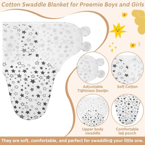 5-Pack Cotton Preemie Swaddle Set with Hat & Mittens 24x18.5 inches