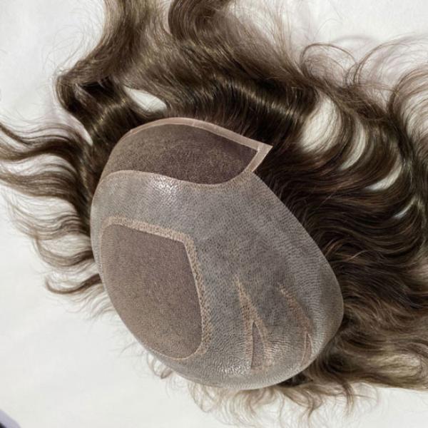 6 polegadas de cabelo humano Homens Toupee Mono renda Perucas de seda base fechamento