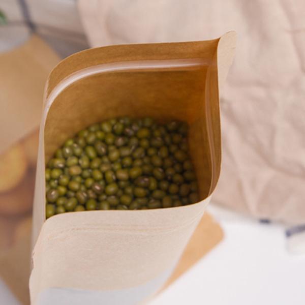 Food Grade Zipper white brown kraft paper bags with clear window and zipper