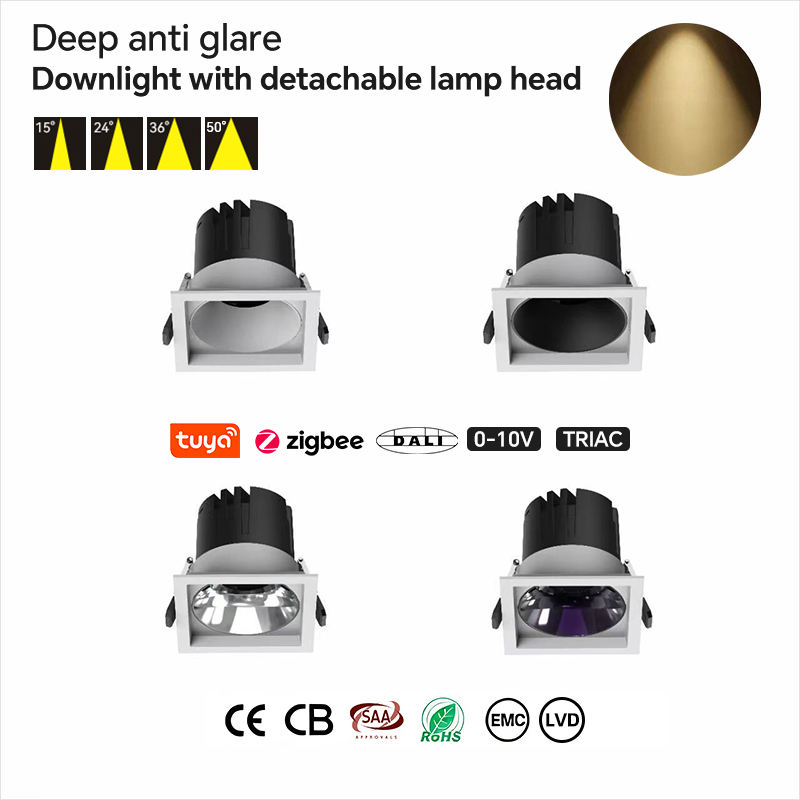 Square Recessed LED Down Light 3*7W Single/Double/Triple Head 100LM/W CRI90 IP20 IP44 Reflector Ceiling Downlight