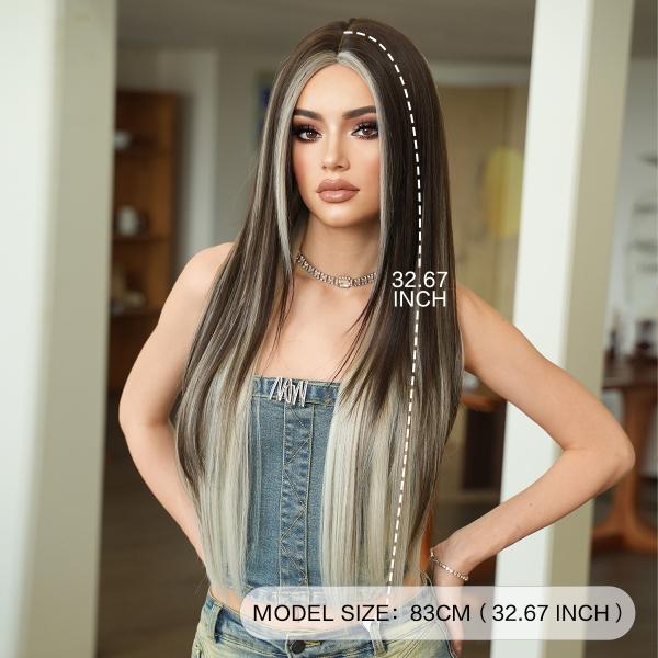 Fashion Long Straight Highlighted Hair Brown/Blonde Synthetic Wigs For Women