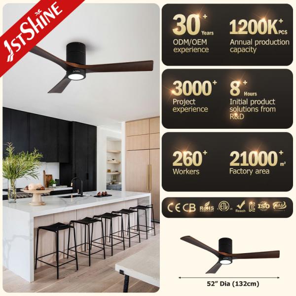 Flush Mount Smart APP Control Ventilador de teto de madeira maciça com luz e controle remoto