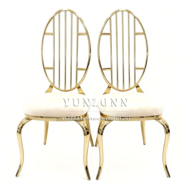 Modern Luxury Furniture Golden Hollow Stainless Steel Waiting Room Visitors Wedding Dining Chairs for Banquet
