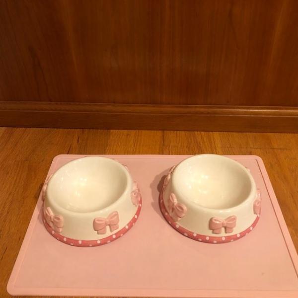 Whimsical Pink Bow Posh Cat Bowls 5 Inner Dia Ceramic Rabbit Food Bowl Ceramic Dog Bowls