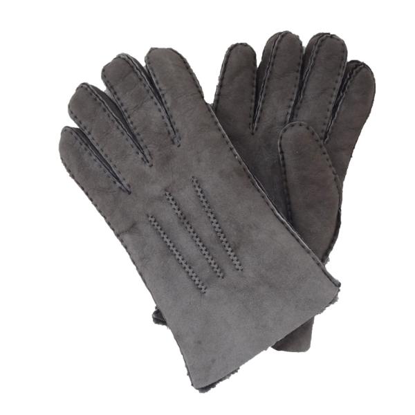 Winter Lamb Fur Merino Shearling Sheepskin Gloves Grey Color Fashion Style
