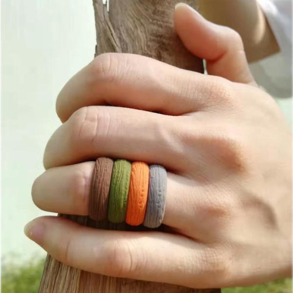 Convex Bark Texture Workout Silicone Rings Channel Setting Inlay Silicone Wedding Bands For Her
