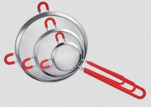 Food grade silicone handle stainless steel fine mesh kitchen strainer two ears flour oil filter