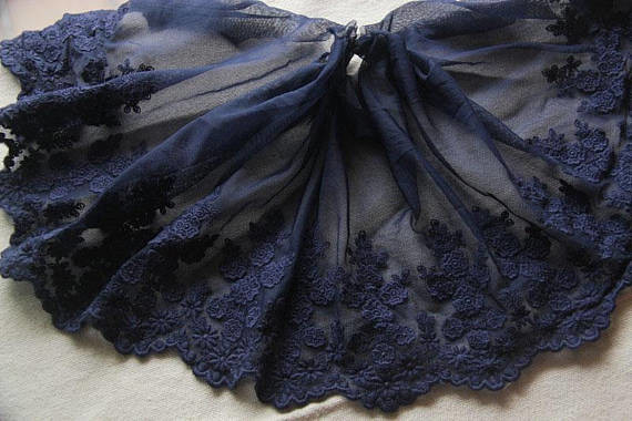 Plum Blossom Embroidery Floral Nylon Lace Dress Fabric By The Yard 5.5” Width