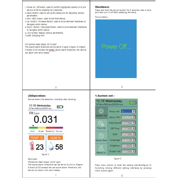 TFT LCD Screen Portable Gas Detector Self Calibration Function Toliet Ozone O3 Detector